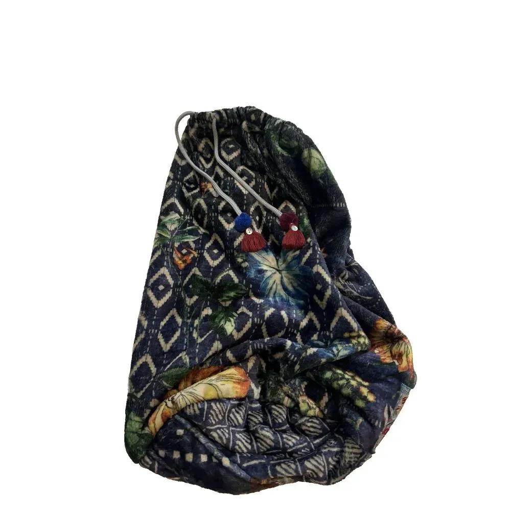 Johnny Was Patchwork Fleece Boho Fathers Sling Drawstring Duffle‎ Blanket Bag